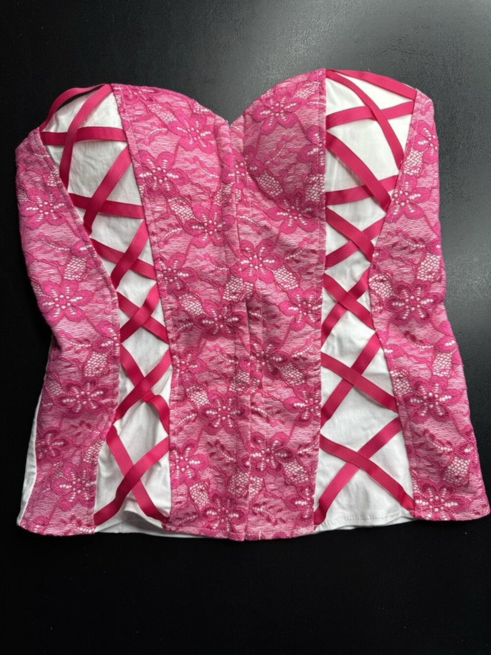 Ole Y2K Size M Corset White Pink Lace Ribbon Top 2000s Vintage New NWT